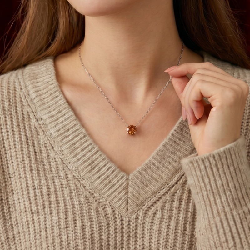 Minimalist Orange Moissanite Stainless Steel Pendant Necklace